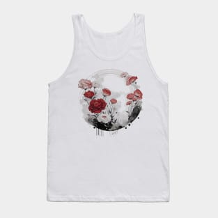 Red Carnations Circle Japanese Ink Art Tank Top